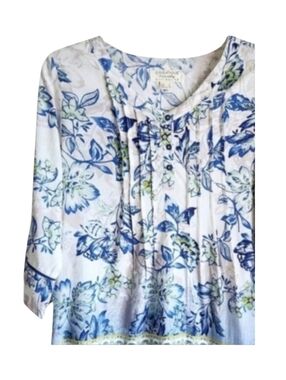 Orientique Naturally Australian blouse top pullover floral white blue women S